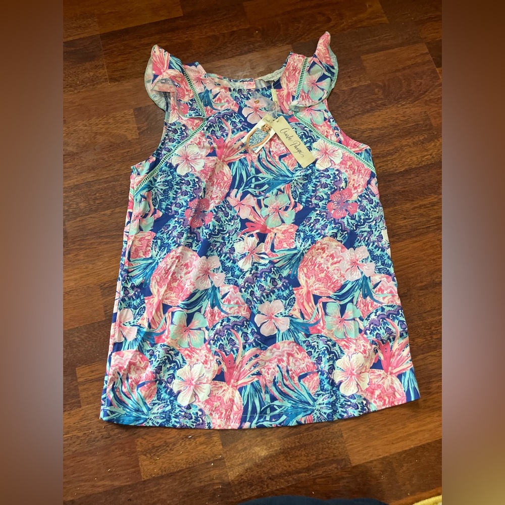 Women’s Charlie Paige Top Blouse Size Small Flowal Sleeveless NWT pink Blue